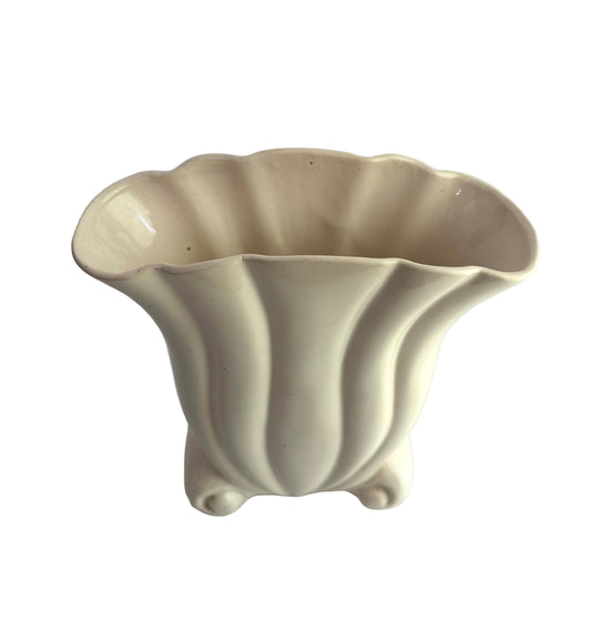 Vintage Art Deco Style Fluted Ivory Ceramic Vase