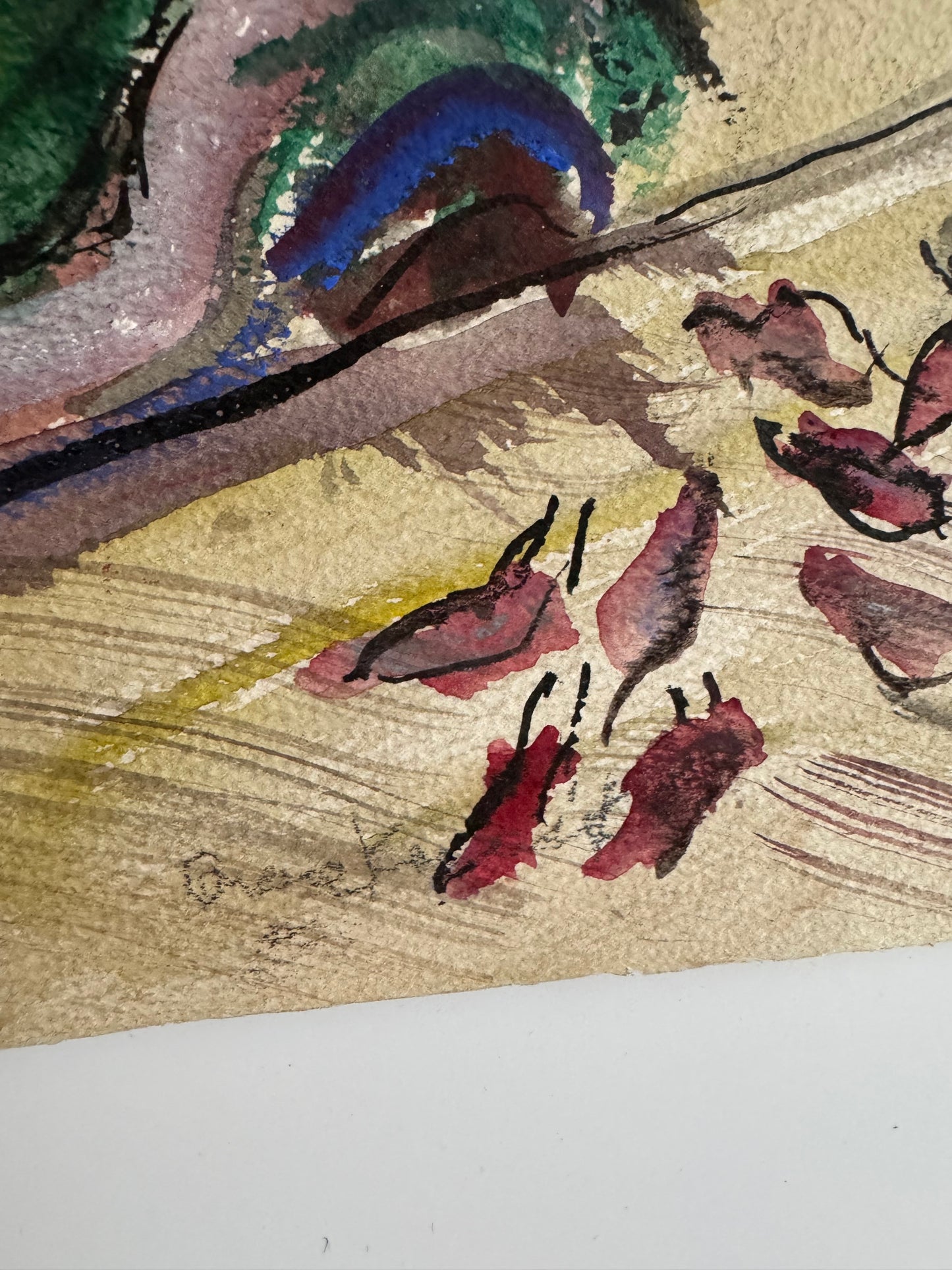 Mid-Century Urban Street Scene Watercolor by Grace Gorlitz