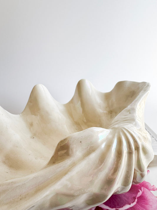 Large Iridescent Ceramic Clam Form Bowl