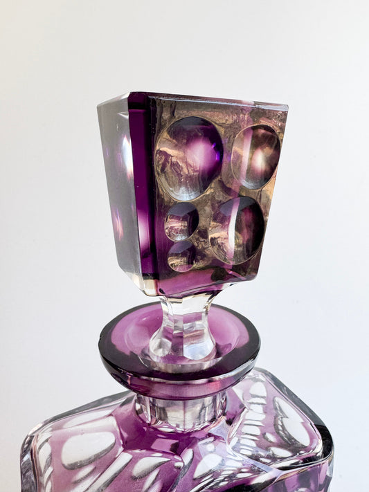 Vintage Amethyst Cut Crystal Decanter with Stopper