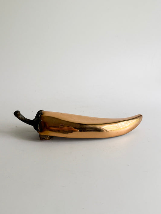 Vintage Signed Brass Chili Pepper Door Knocker/ Sculptural Wall Decor – 1996