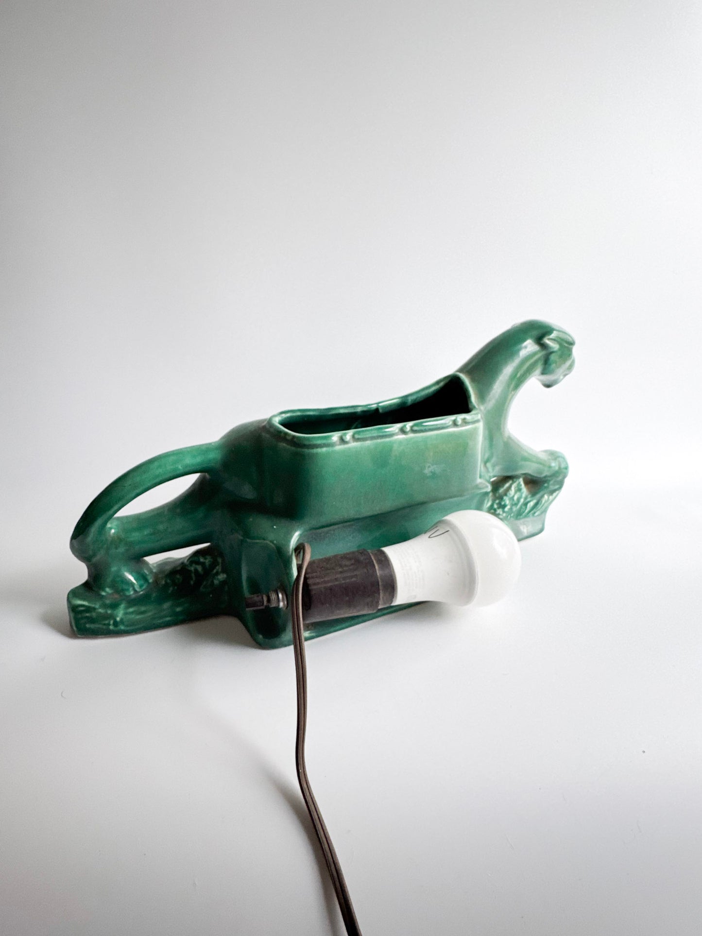 MCM/Vintage Green Ceramic Panther TV/Night Lamp