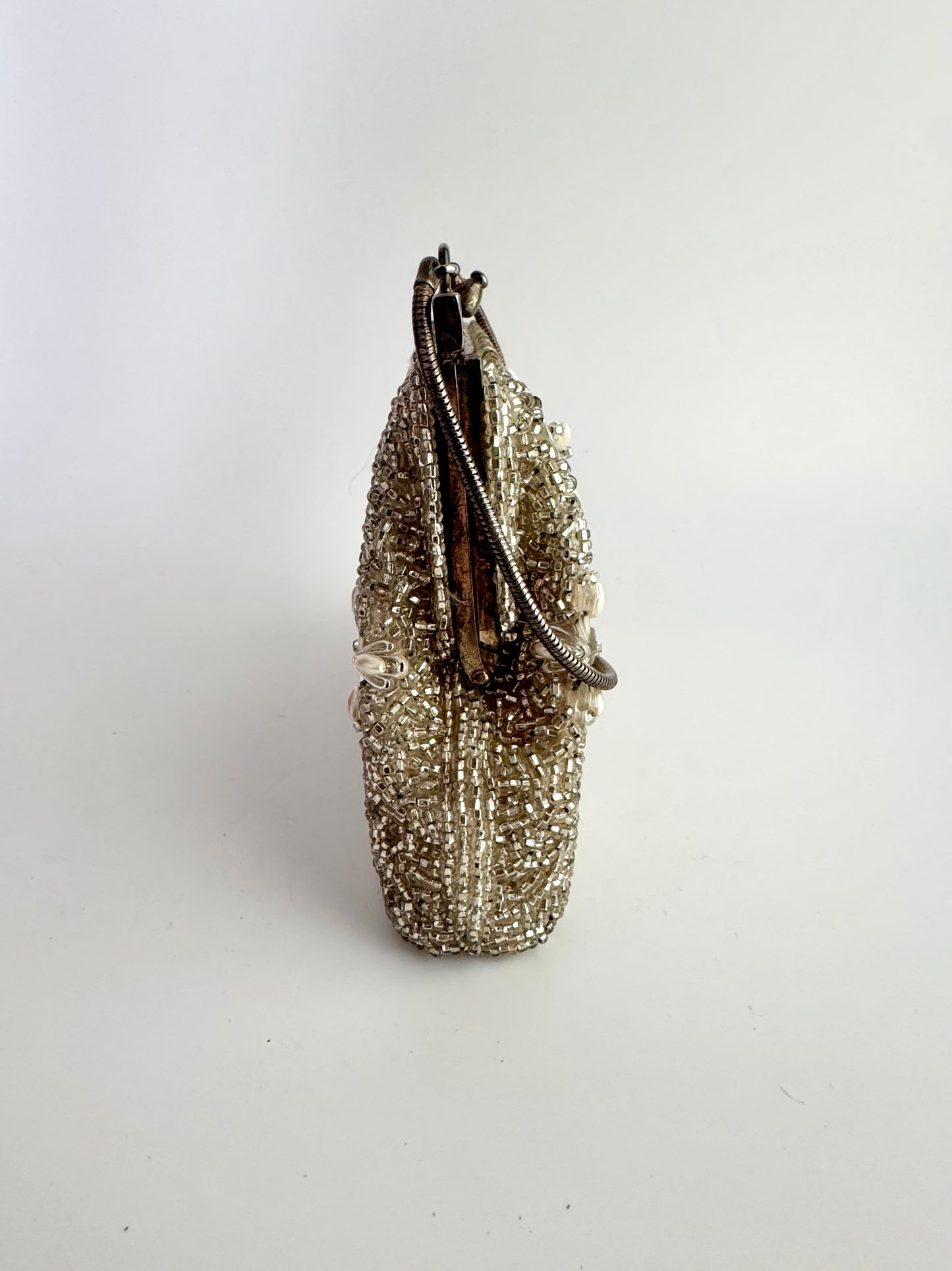 Vintage Beaded Evening Bag with Pearl and Crystal Floral Motif