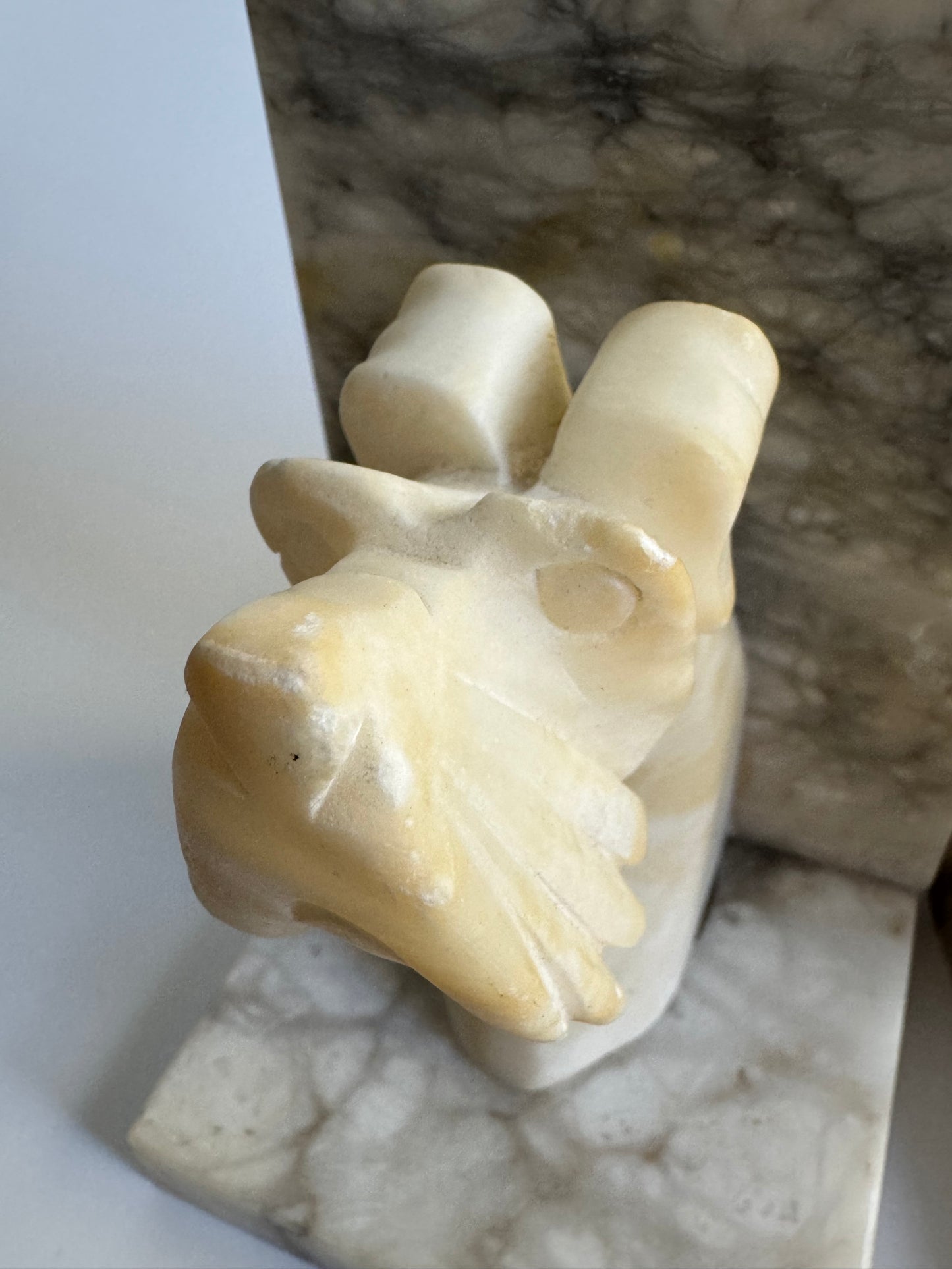 Pair of Mid-Century Modern Carved Alabaster Dog Bookends