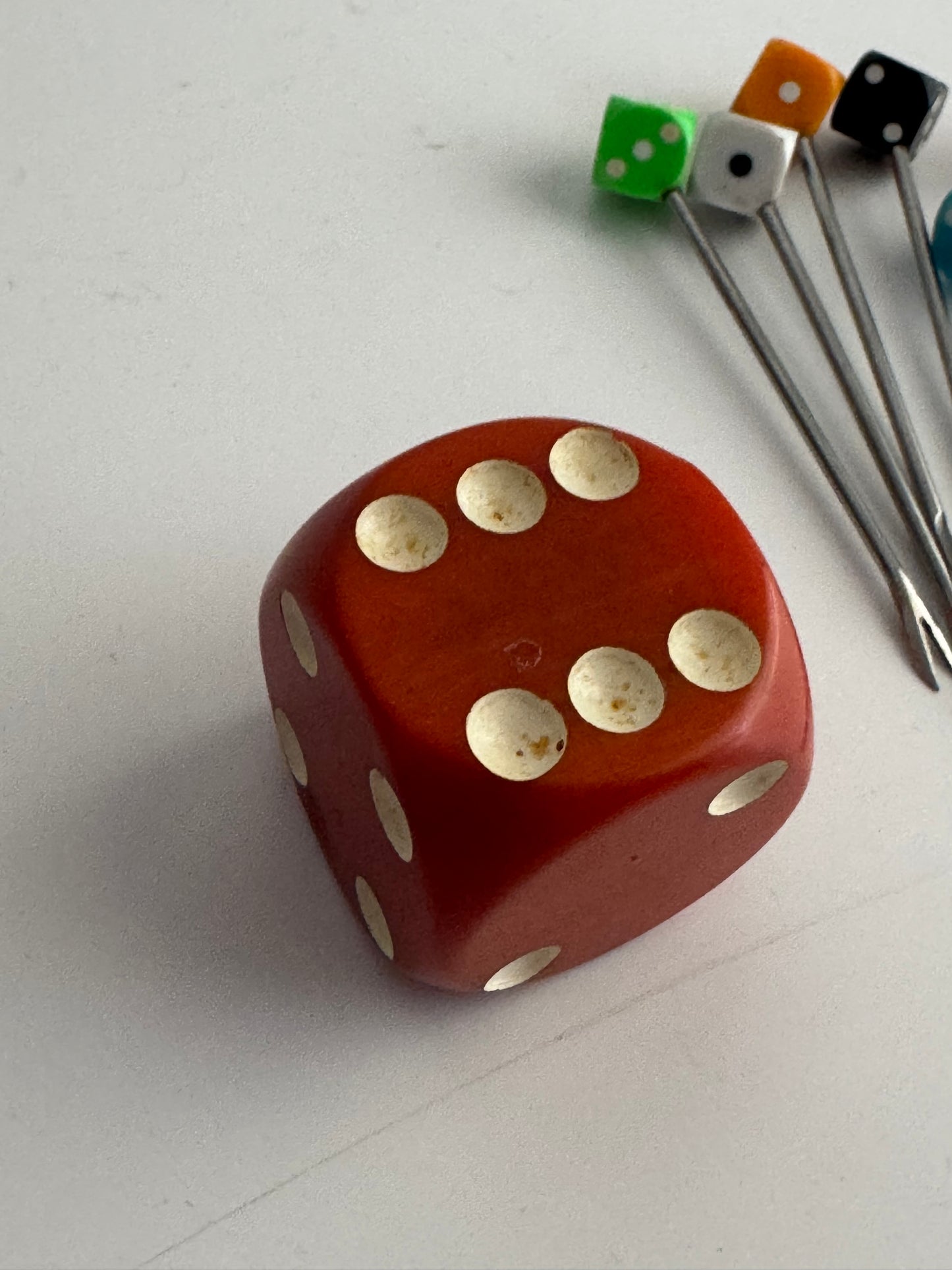 1930s French Bakelite Dice Cocktail Pick Set With Holder