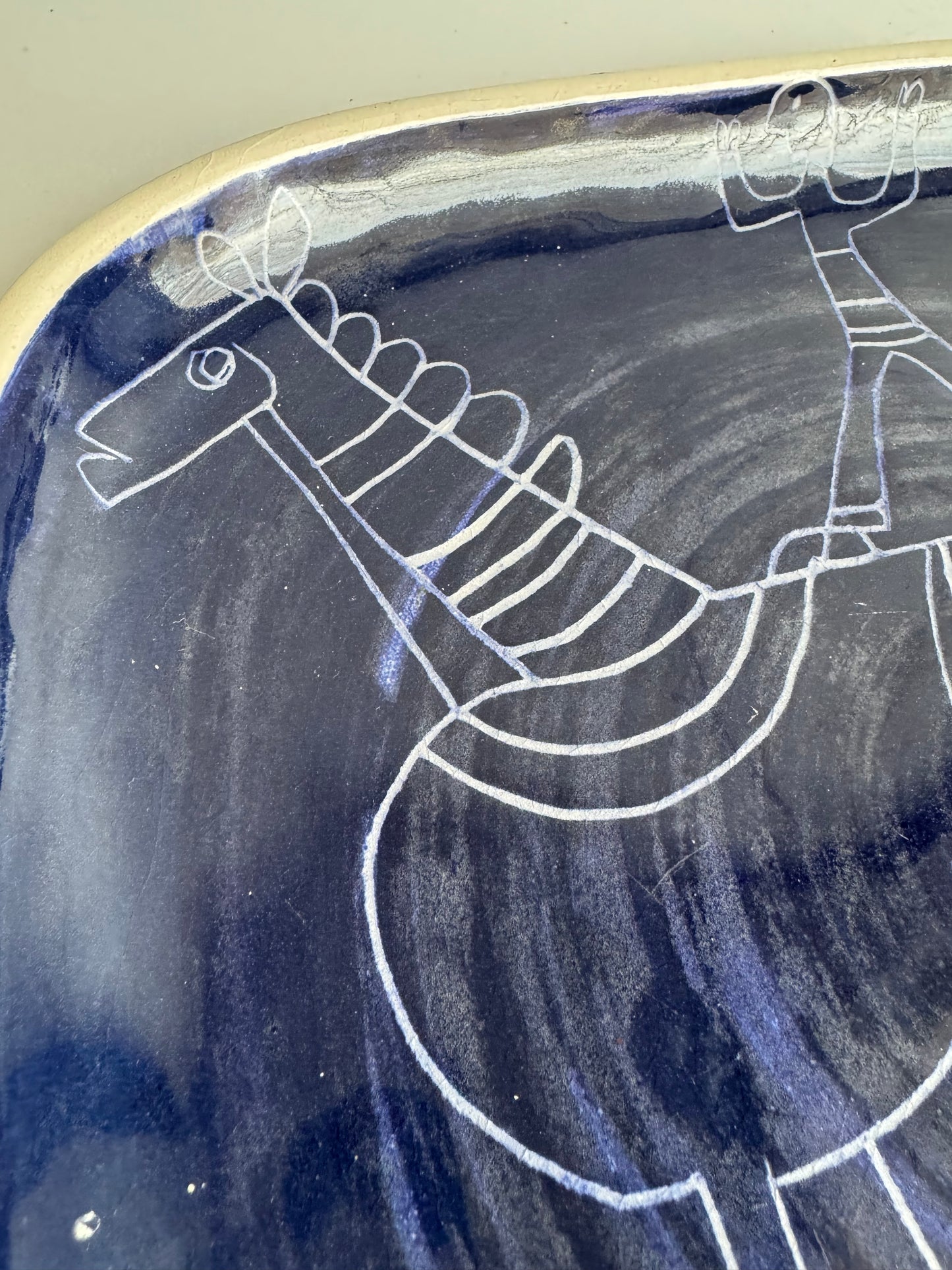 Vintage Scandinavian Modern Blue Ceramic Plate, Signed and Dated 1974