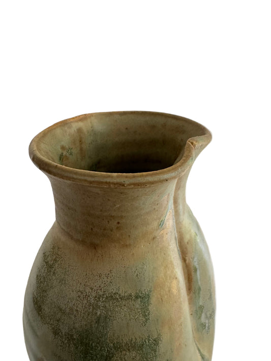 Unsigned Handcrafted Stoneware Vase with Celadon Drip Glaze