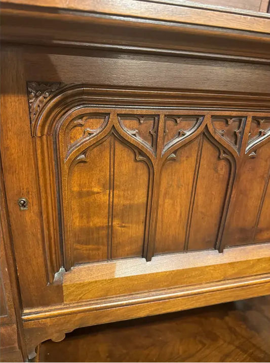 Antique Gothic Revival Solid Mahogany Cabinet