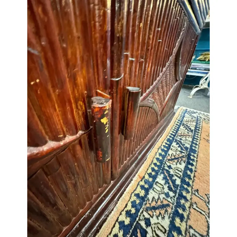 Mid-Century Asian-Inspired Bamboo Pagoda Hutch Cabinet