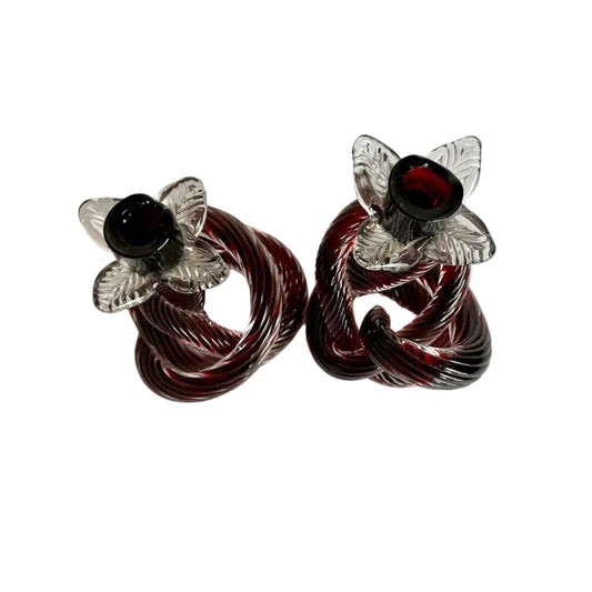 Mid-Century Hand Blown Glass Knot Candle Holders – a Pair