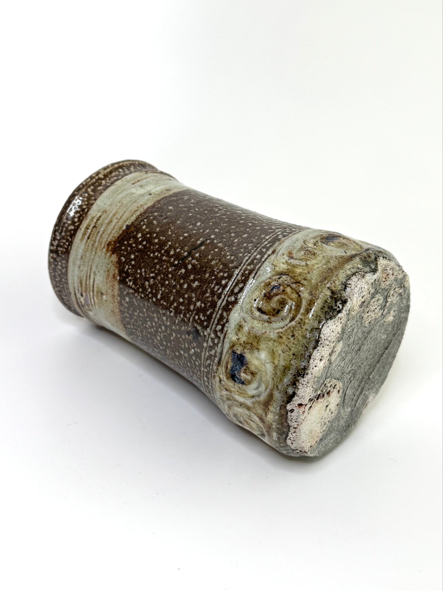 Signed Handcrafted Studio Pottery Vase with Scroll Motif