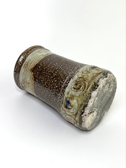 Signed Handcrafted Studio Pottery Vase with Scroll Motif