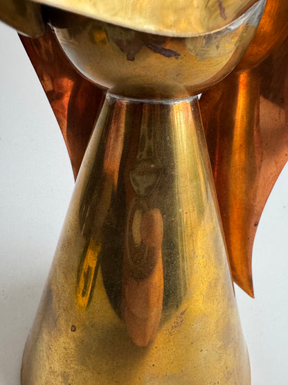 Mid-Century Modern Brass & Copper Angel Candleholder Sculpture