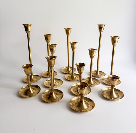 Vintage Brass Candlestick Holders — Set of 13