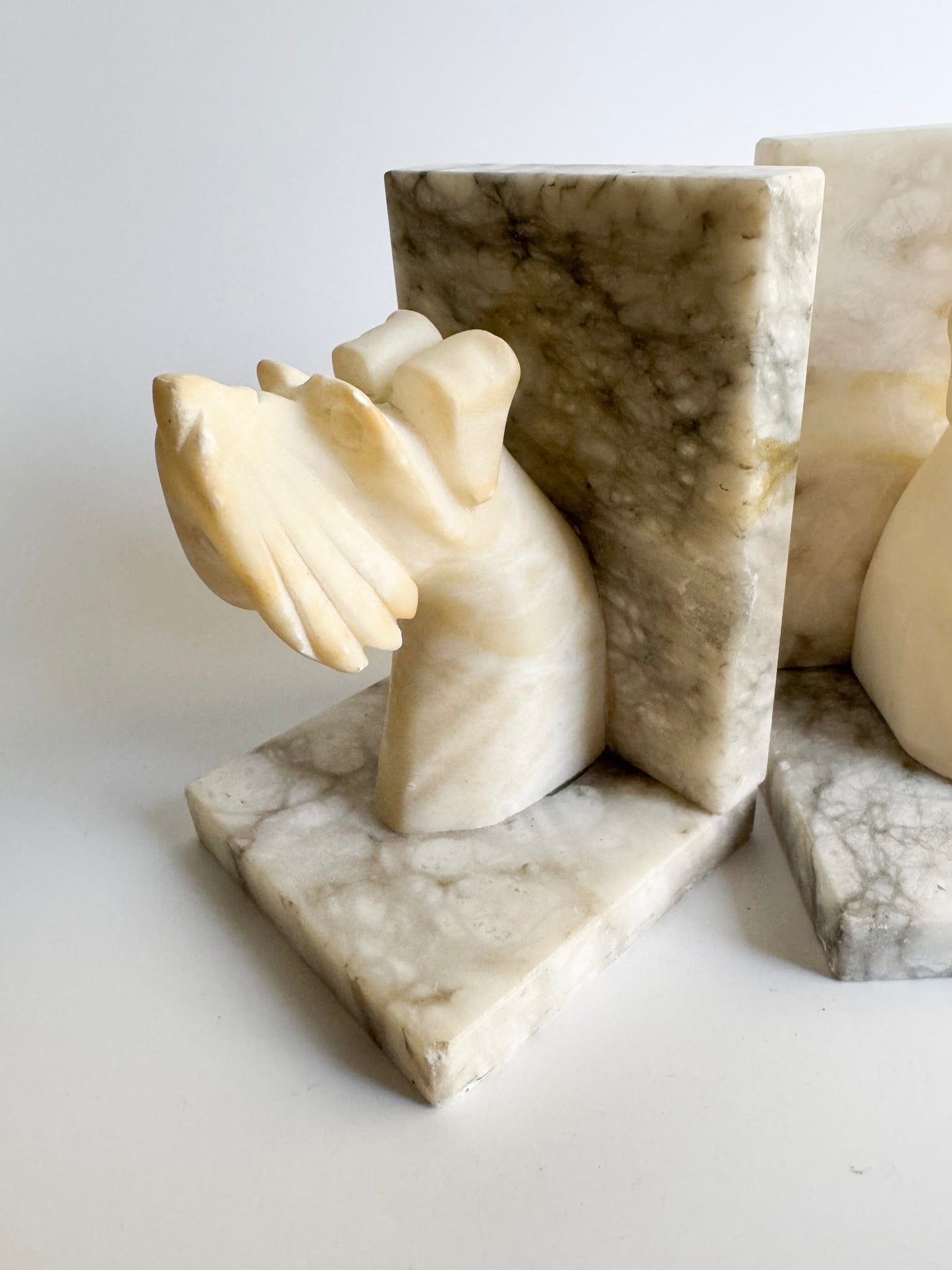 Pair of Mid-Century Modern Carved Alabaster Dog Bookends