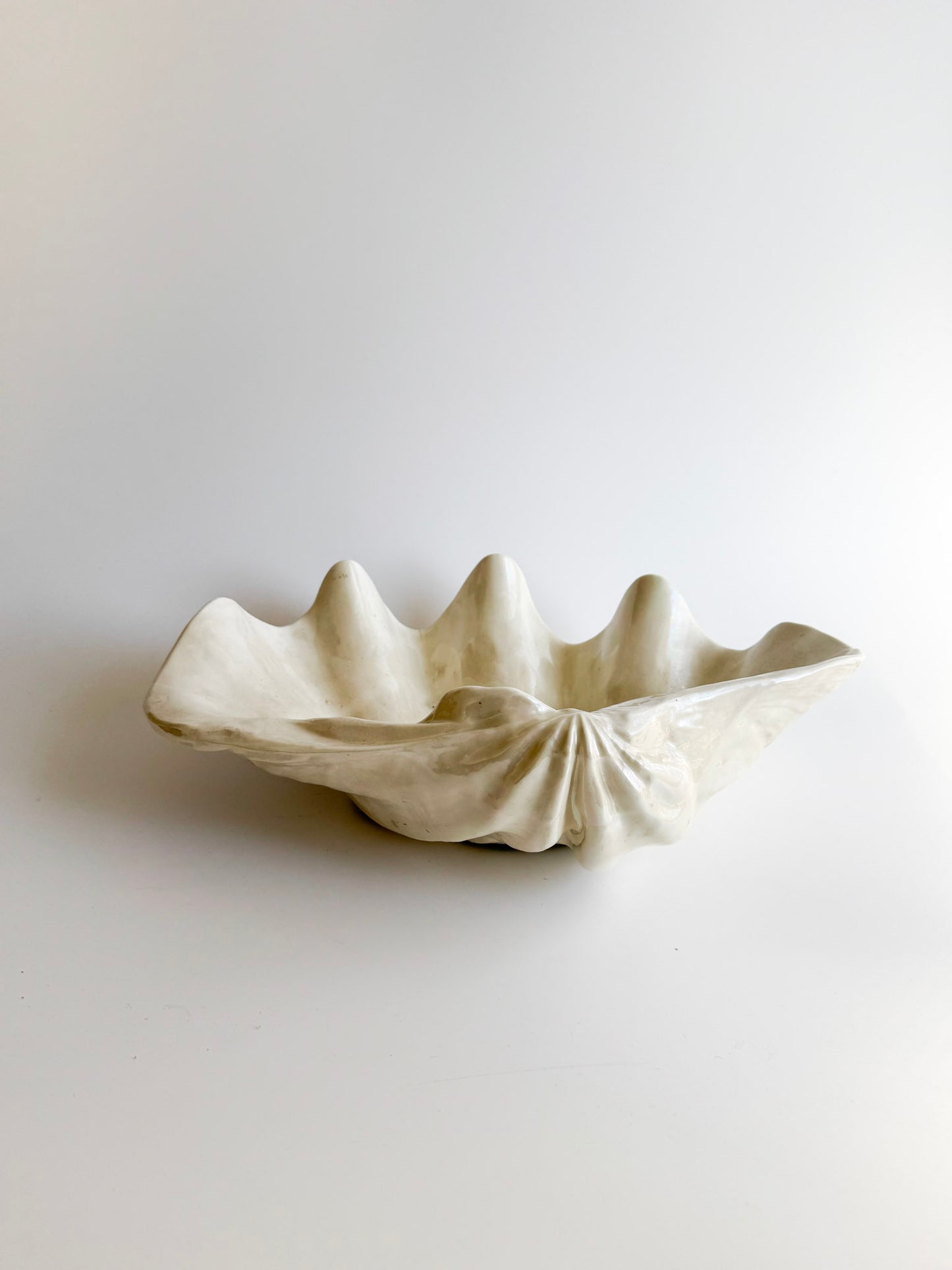 Large Iridescent Ceramic Clam Form Bowl