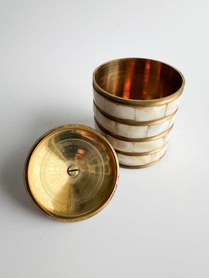 Vintage Brass & Mother of Pearl Lidded Canister