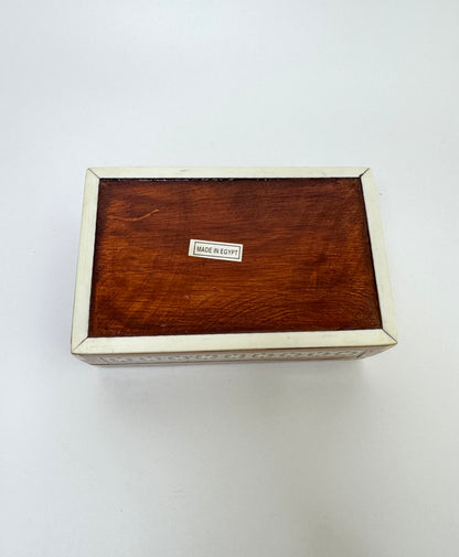 Handmade Egyptian Inlaid Wooden Box with Geometric Mosaic Design