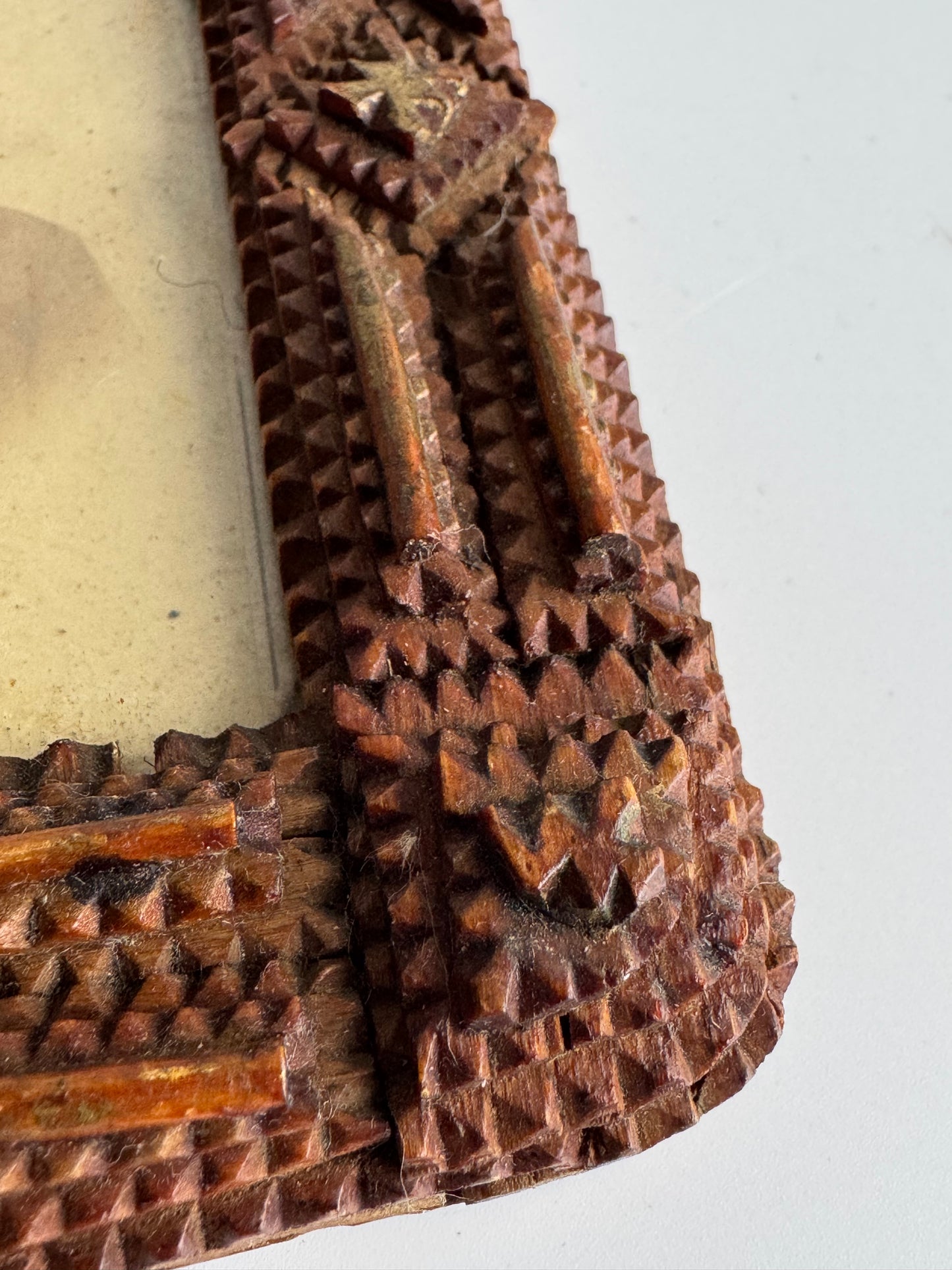 Antique Tramp Art Folk Frame with Original Portrait