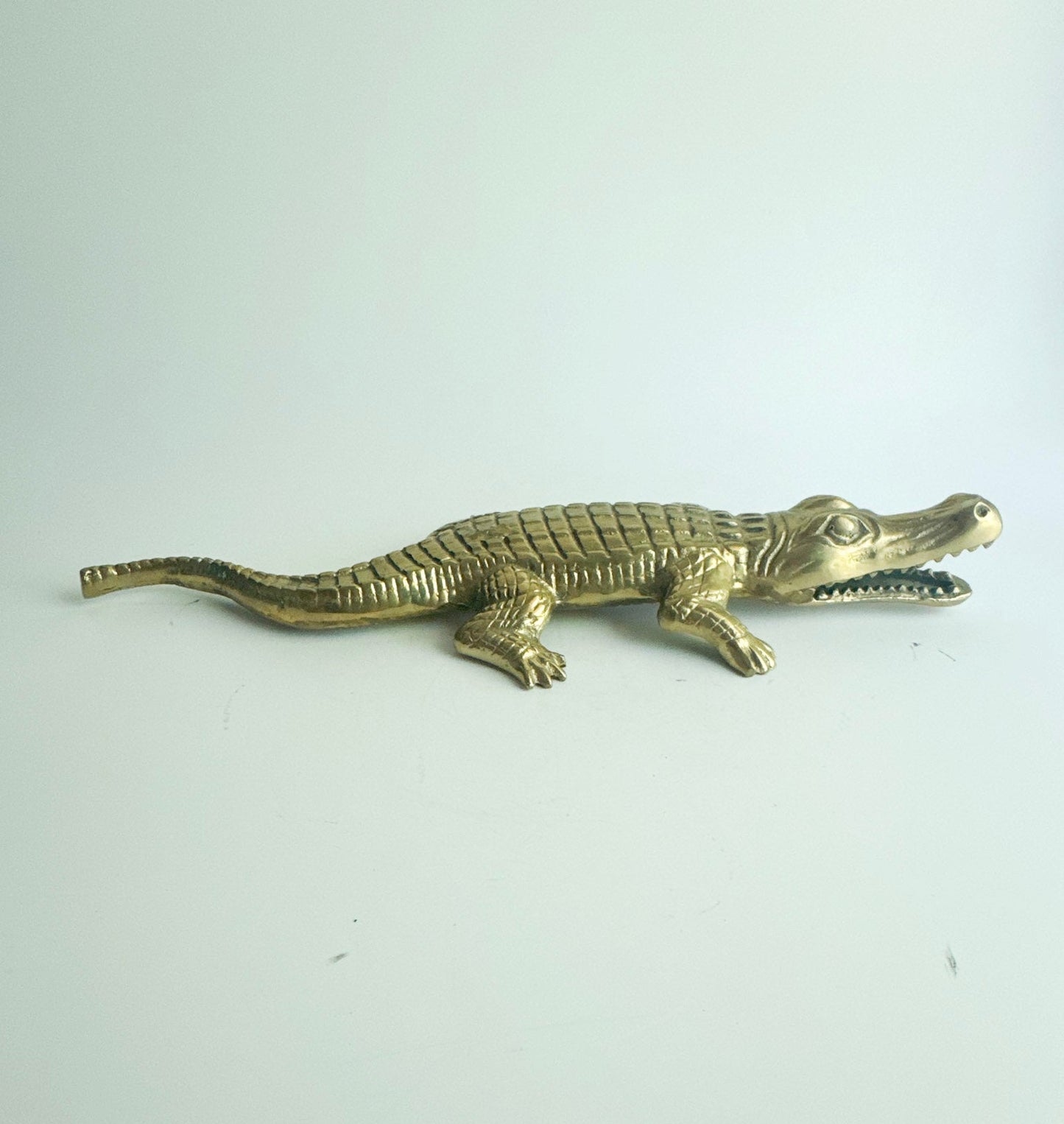 Vintage Solid Brass Alligator Figurine