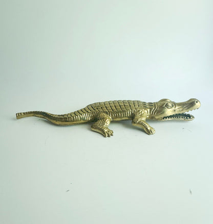 Vintage Solid Brass Alligator Figurine