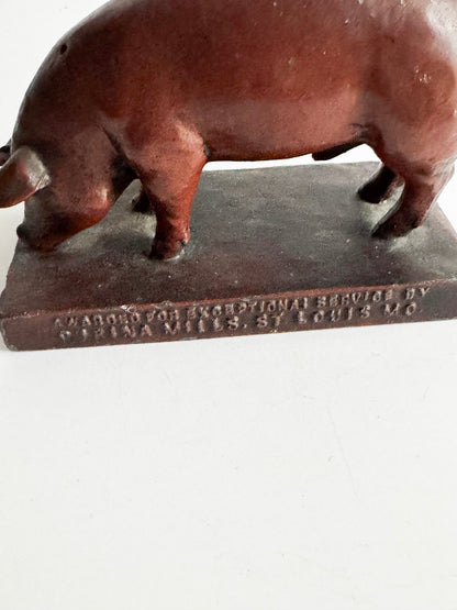 Vintage Cast Iron Pig Advertising Award Sculpture – Pevely Mills St. Louis MO