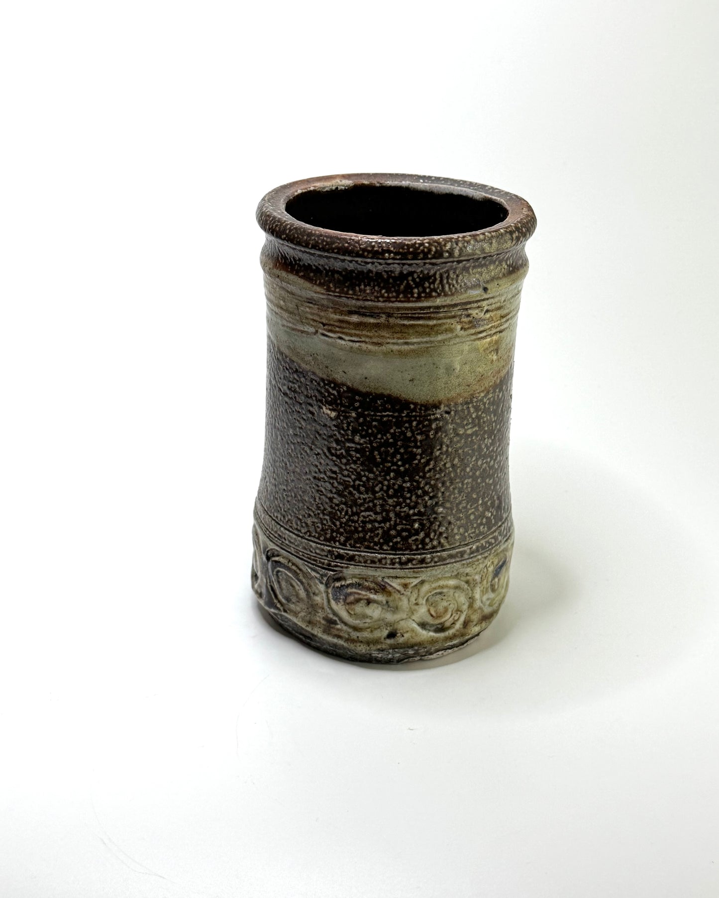 Signed Handcrafted Studio Pottery Vase with Scroll Motif