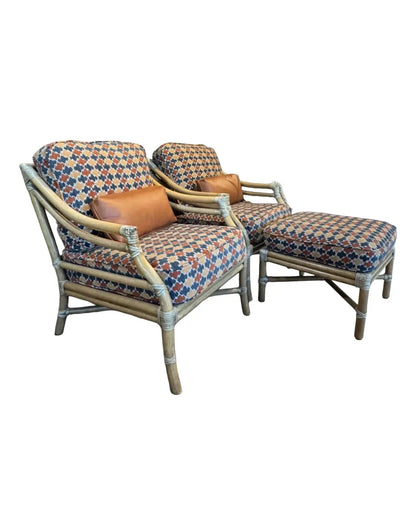McGuire Bamboo Lounge Chairs with Ottoman – A Pair