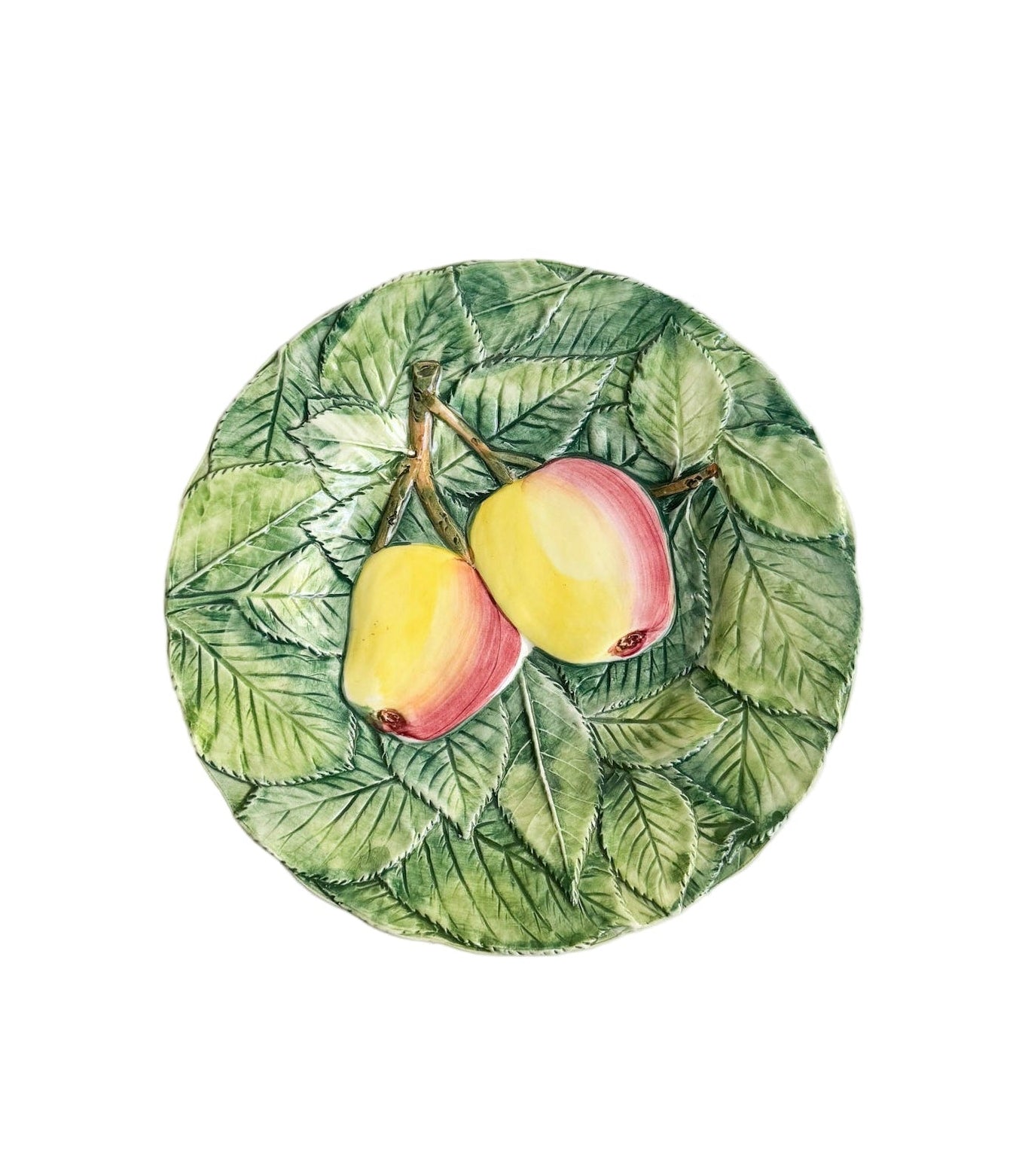 Vintage Majolica Plate with Pears and Leaves