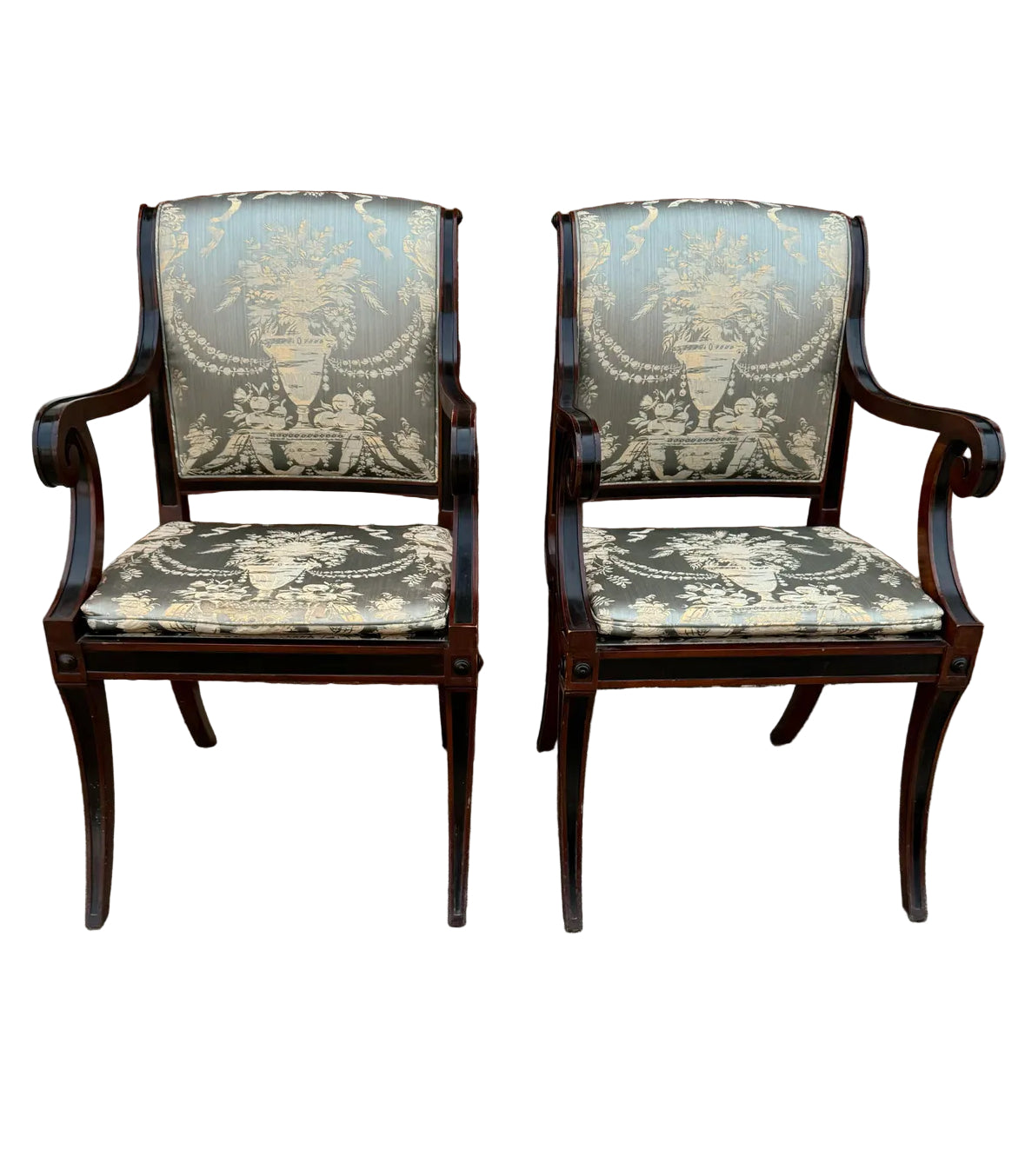 Pair Baker Furniture Regency Dining Chairs With Klismos Legs