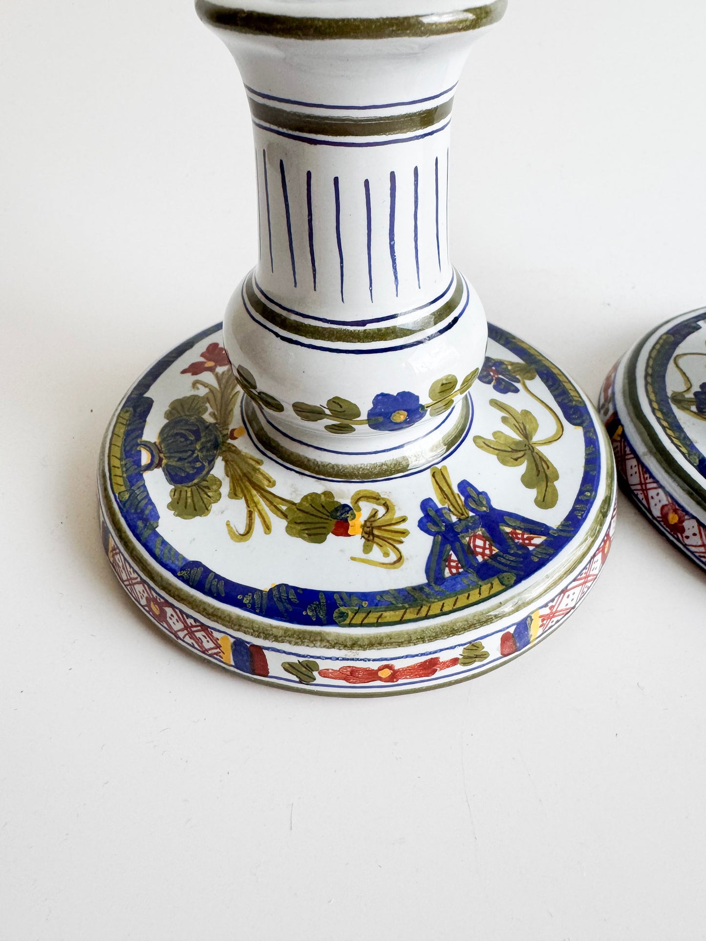 Hand-Painted Italian Ceramic Candle Holders – Pair