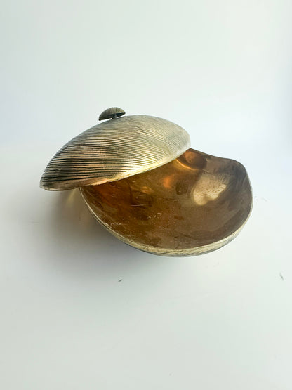 Vintage Solid Brass Clam Shell Box