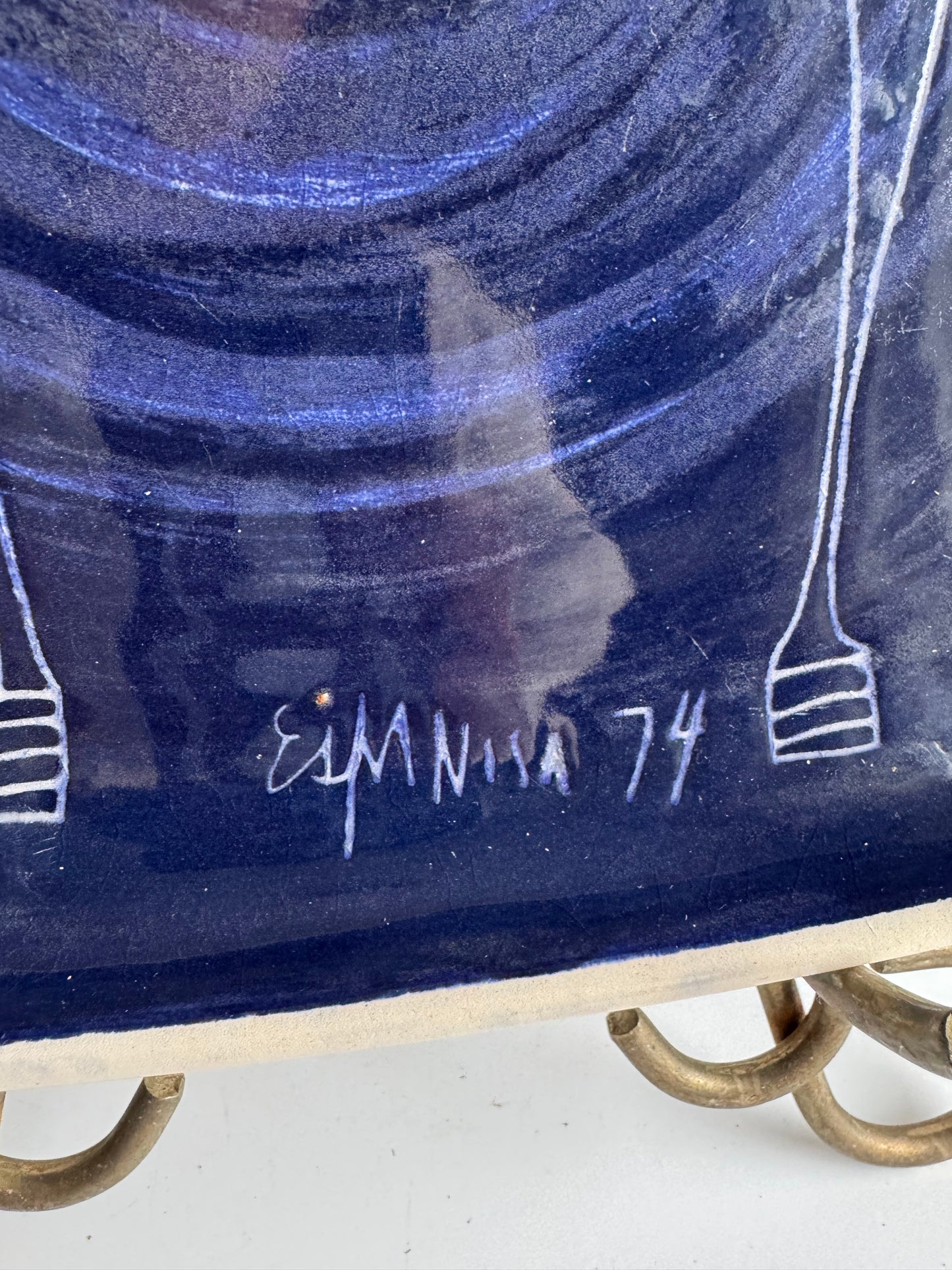 Vintage Scandinavian Modern Blue Ceramic Plate, Signed and Dated 1974