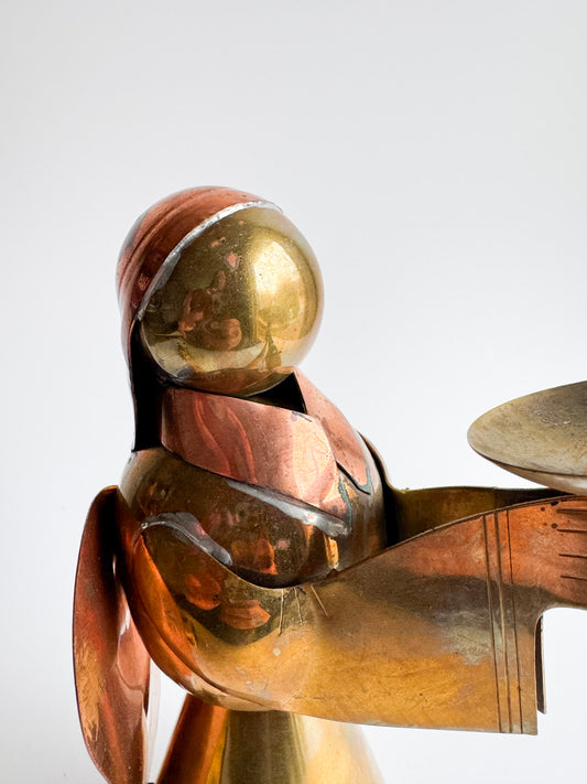 Mid-Century Modern Brass & Copper Angel Candleholder Sculpture