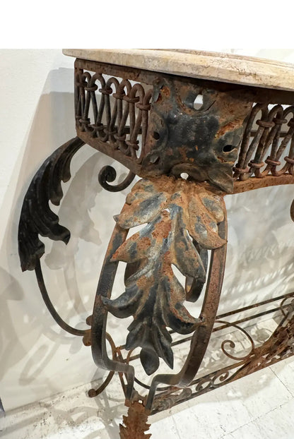 Wrought Iron Console With Marble Top, Mid-20th Century, French Style