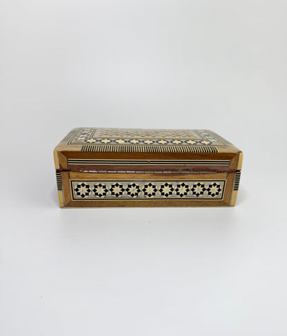 Handmade Egyptian Inlaid Wooden Box with Geometric Mosaic Design