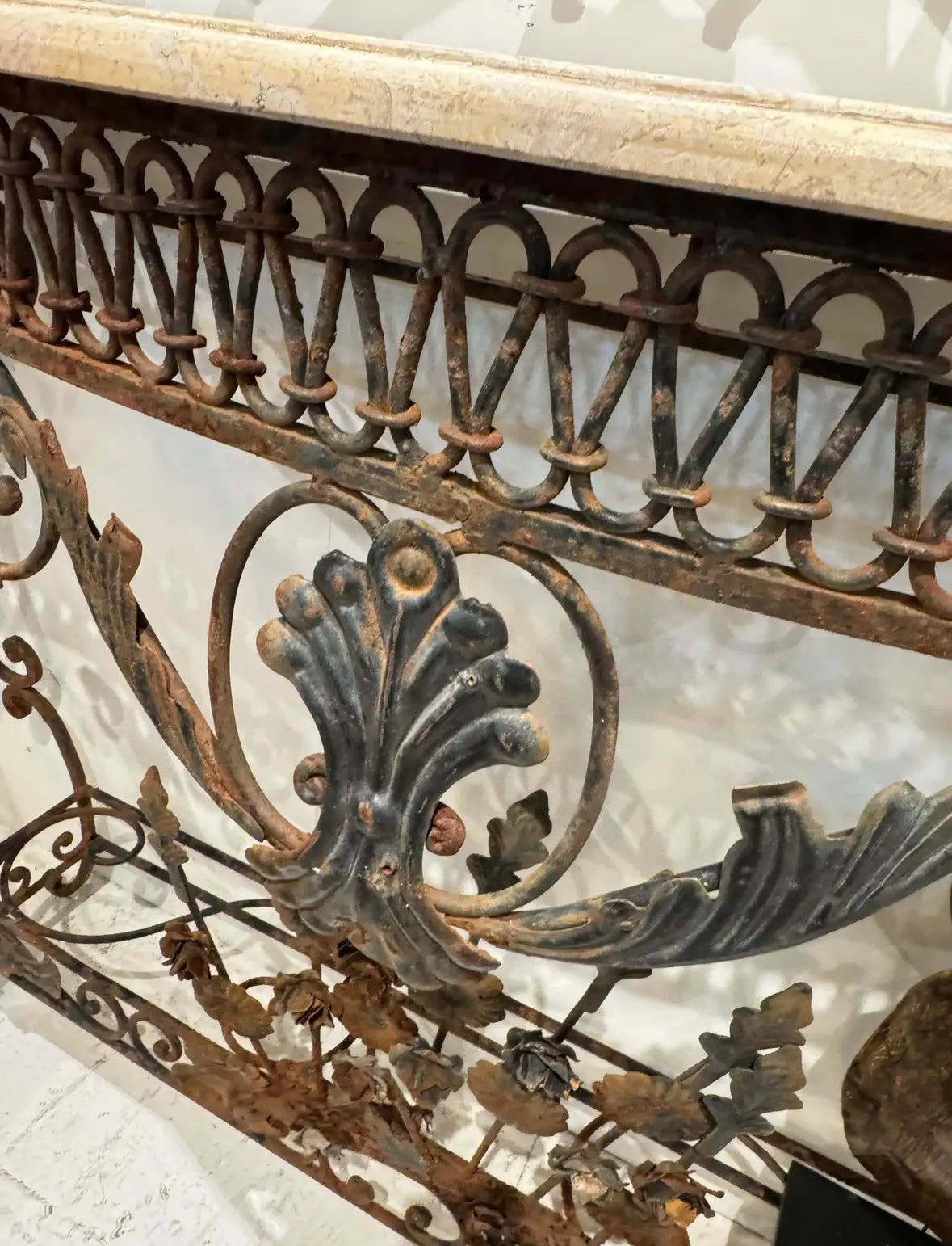 Wrought Iron Console With Marble Top, Mid-20th Century, French Style