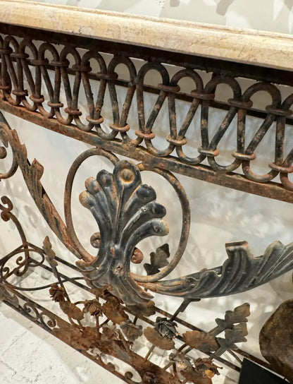 Wrought Iron Console With Marble Top, Mid-20th Century, French Style