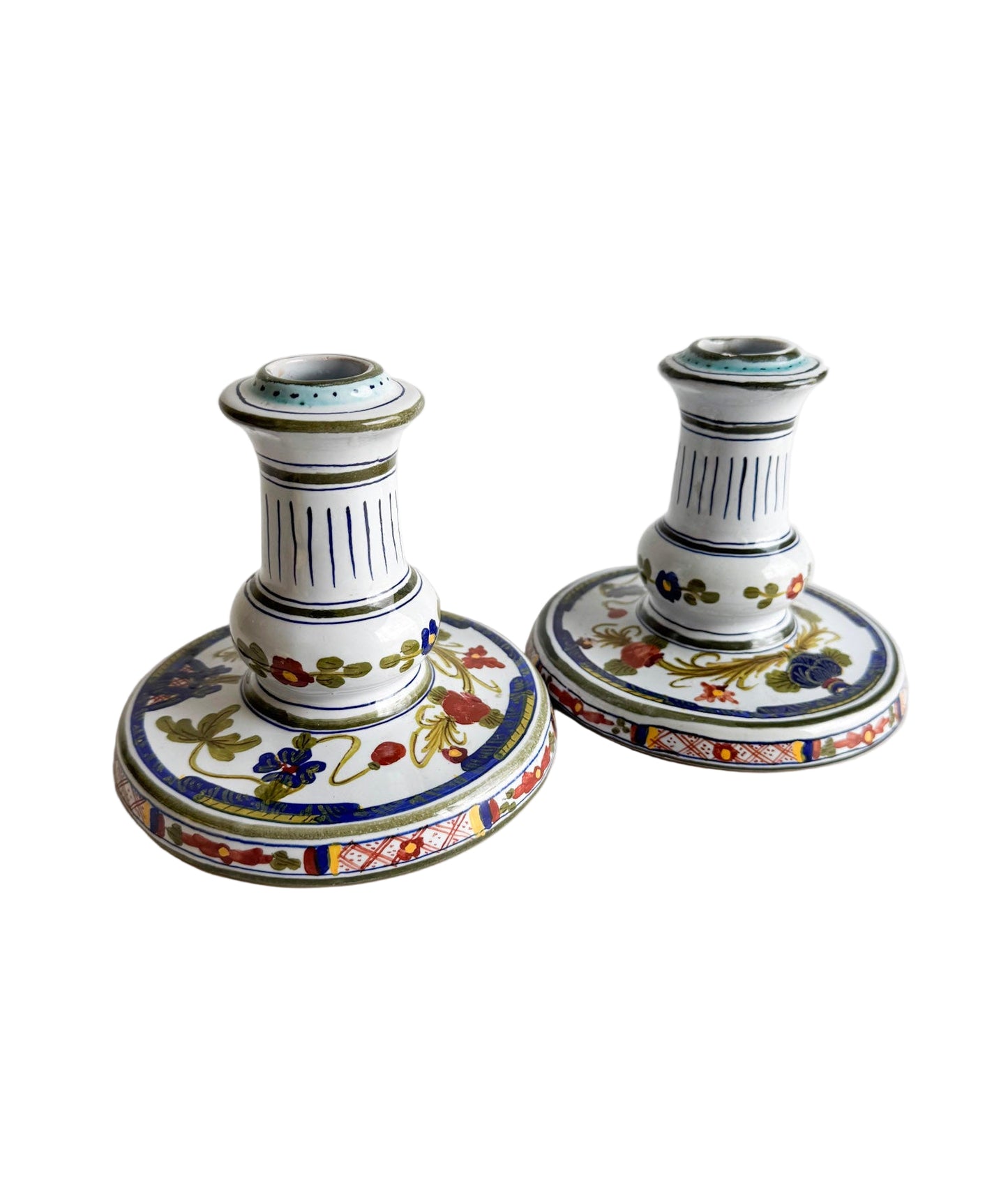 Hand-Painted Italian Ceramic Candle Holders – Pair