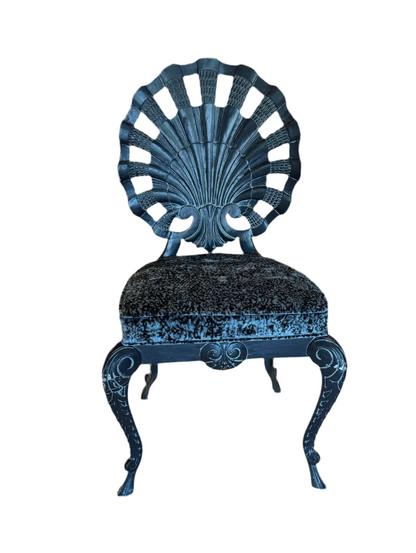 Set of 4 Vintage Iron Grotto Shell Back Chairs — Newly Reupholstered