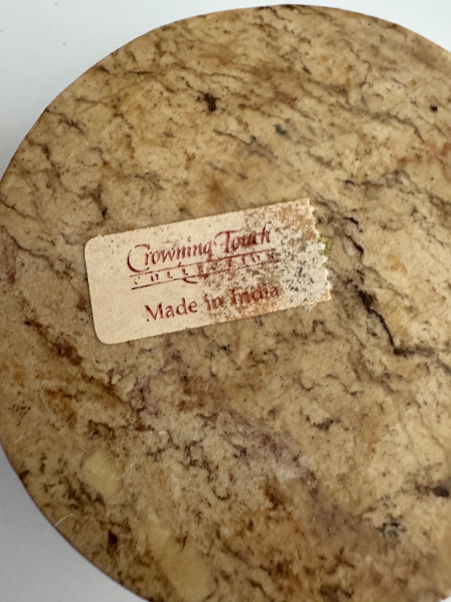 Pietra Dura Marble Inlay Round Trinket Box With Floral Motif, Made in India