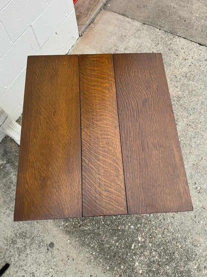Newly Refinished Antique Drop-Leaf Tiger Oak Table With Faux Bamboo Legs