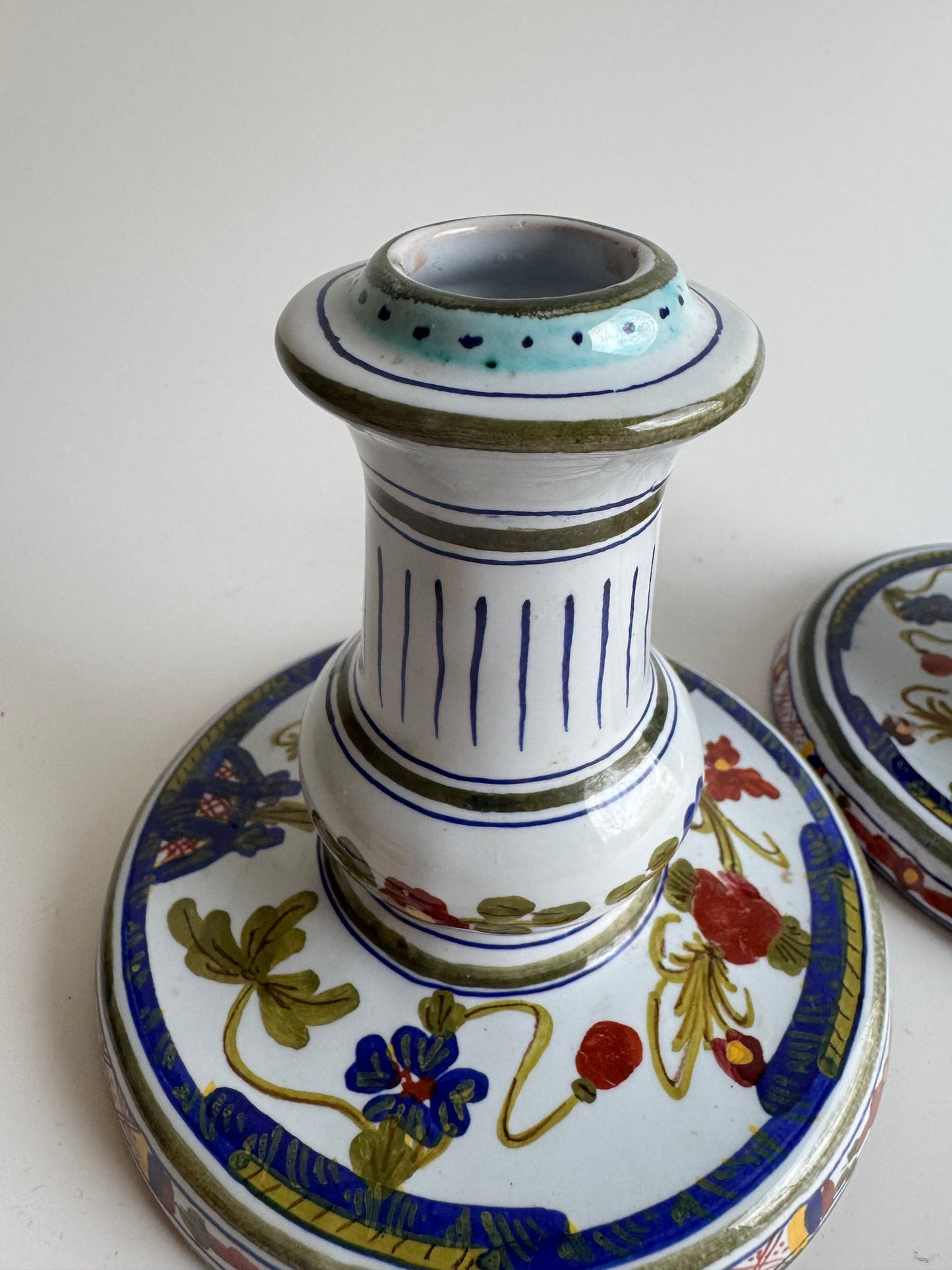 Hand-Painted Italian Ceramic Candle Holders – Pair