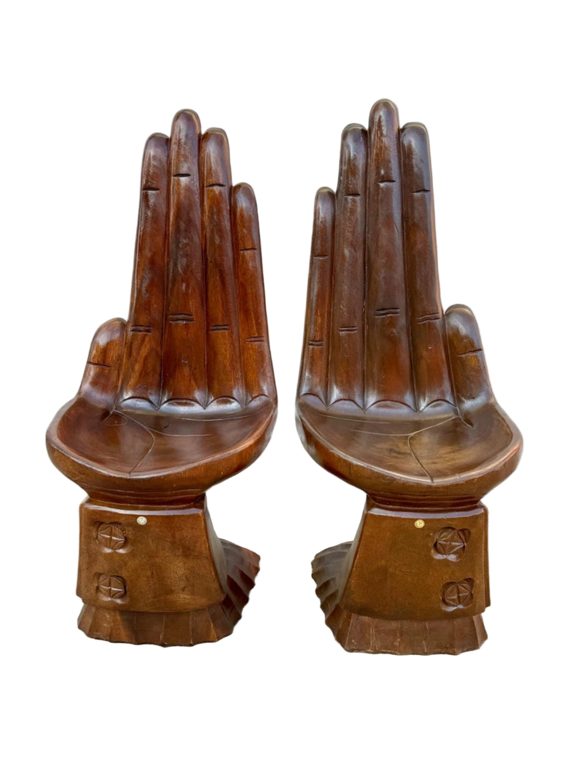 Pair of Hand-Carved Acacia Wood Hand Stools / Child-Size Chairs