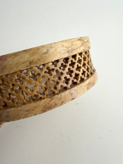 Pietra Dura Marble Inlay Round Trinket Box With Floral Motif, Made in India