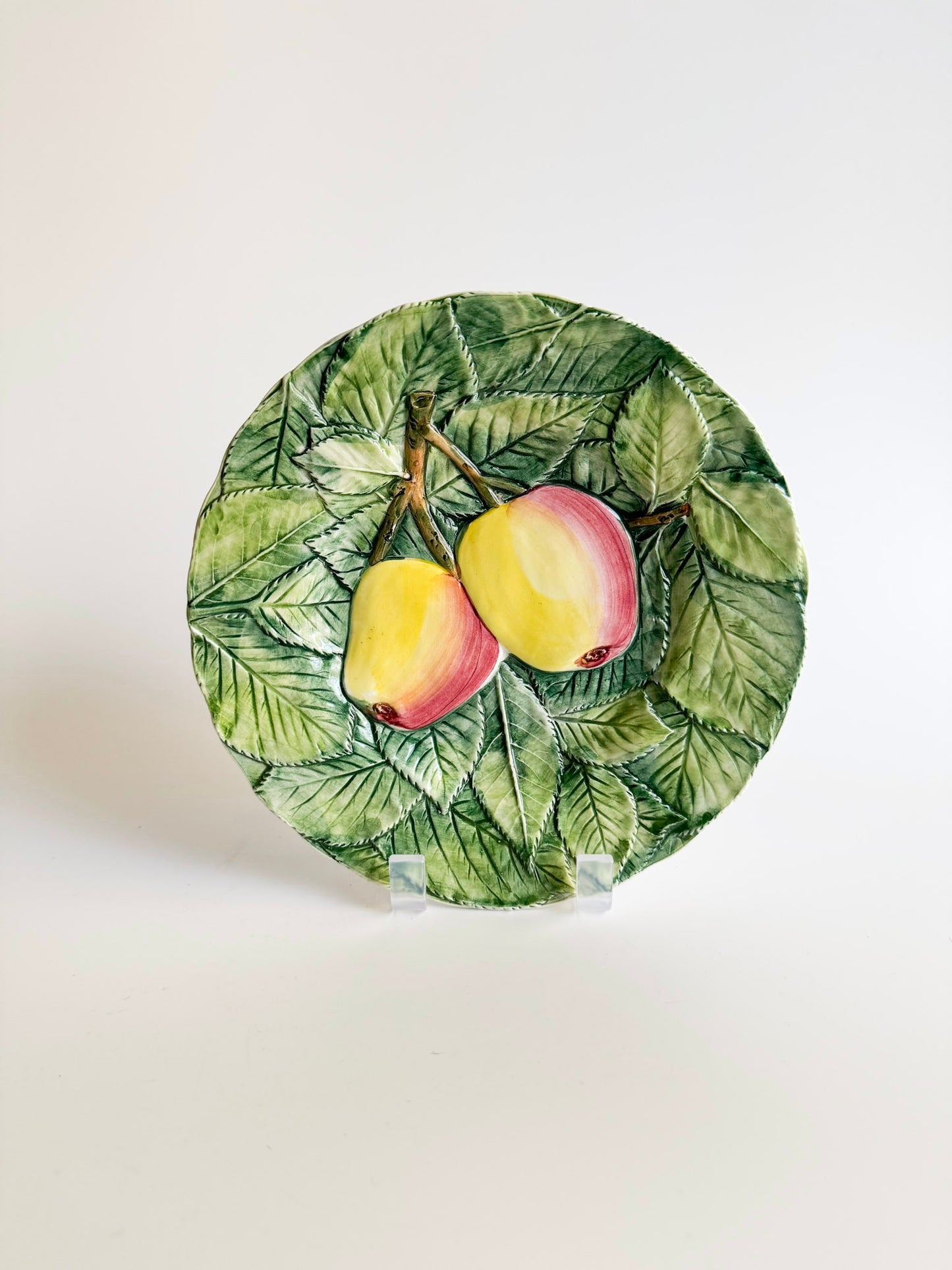 Vintage Majolica Plate with Pears and Leaves