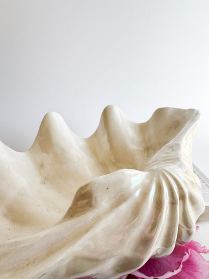 Large Iridescent Ceramic Clam Form Bowl