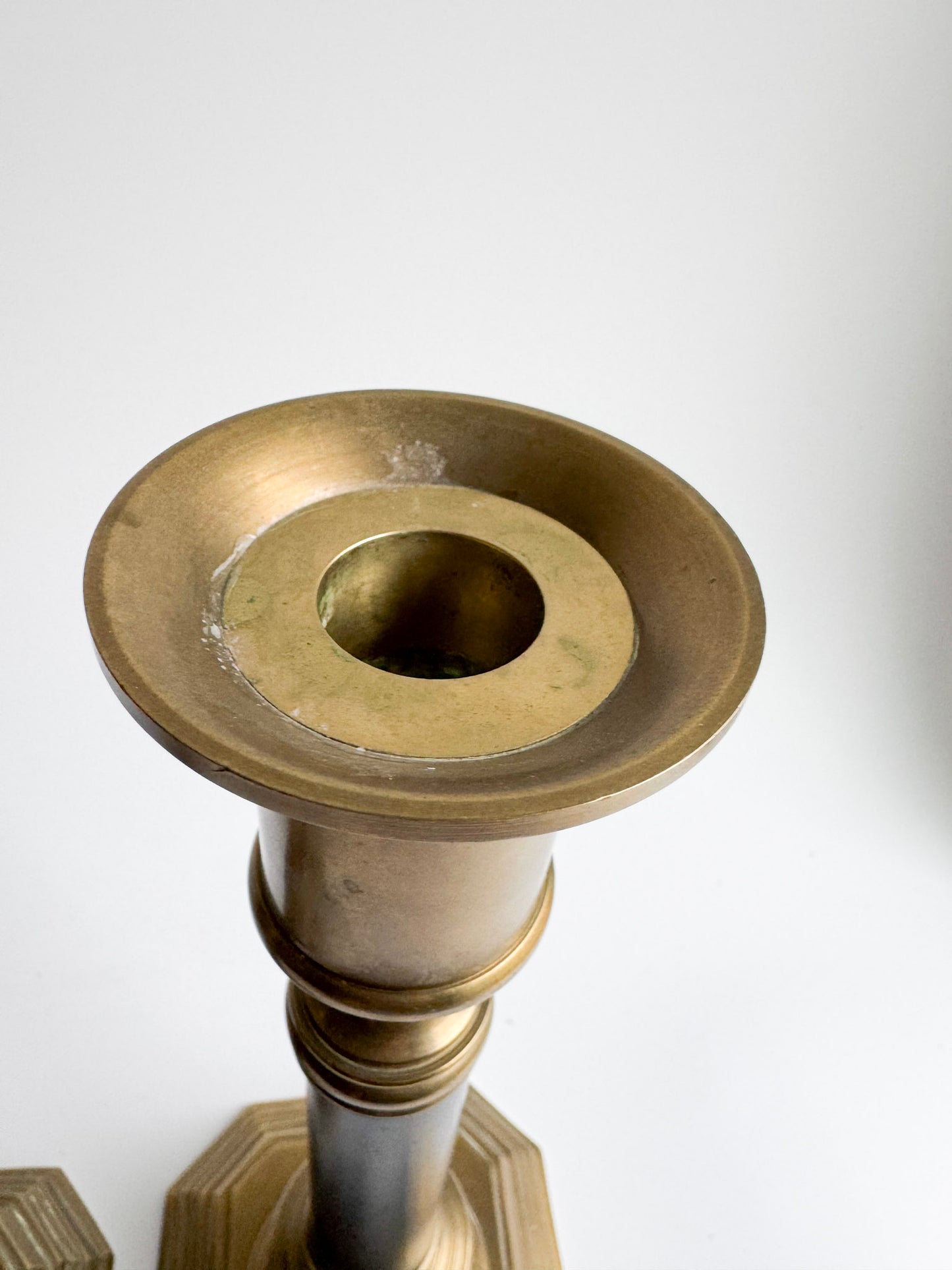 Vintage Brass Candlesticks with Black Columns – Pair