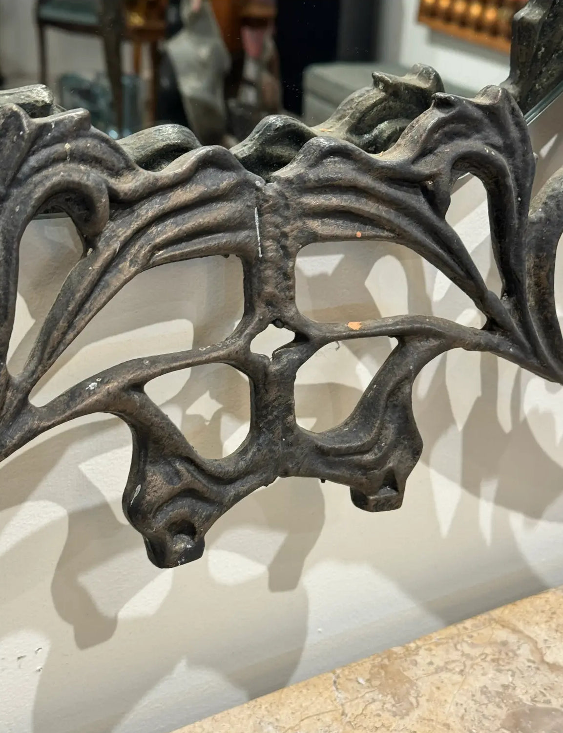 Antique Wrought Iron Mirror, French Art Nouveau, Circa 1900