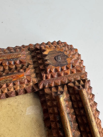 Antique Tramp Art Folk Frame with Original Portrait